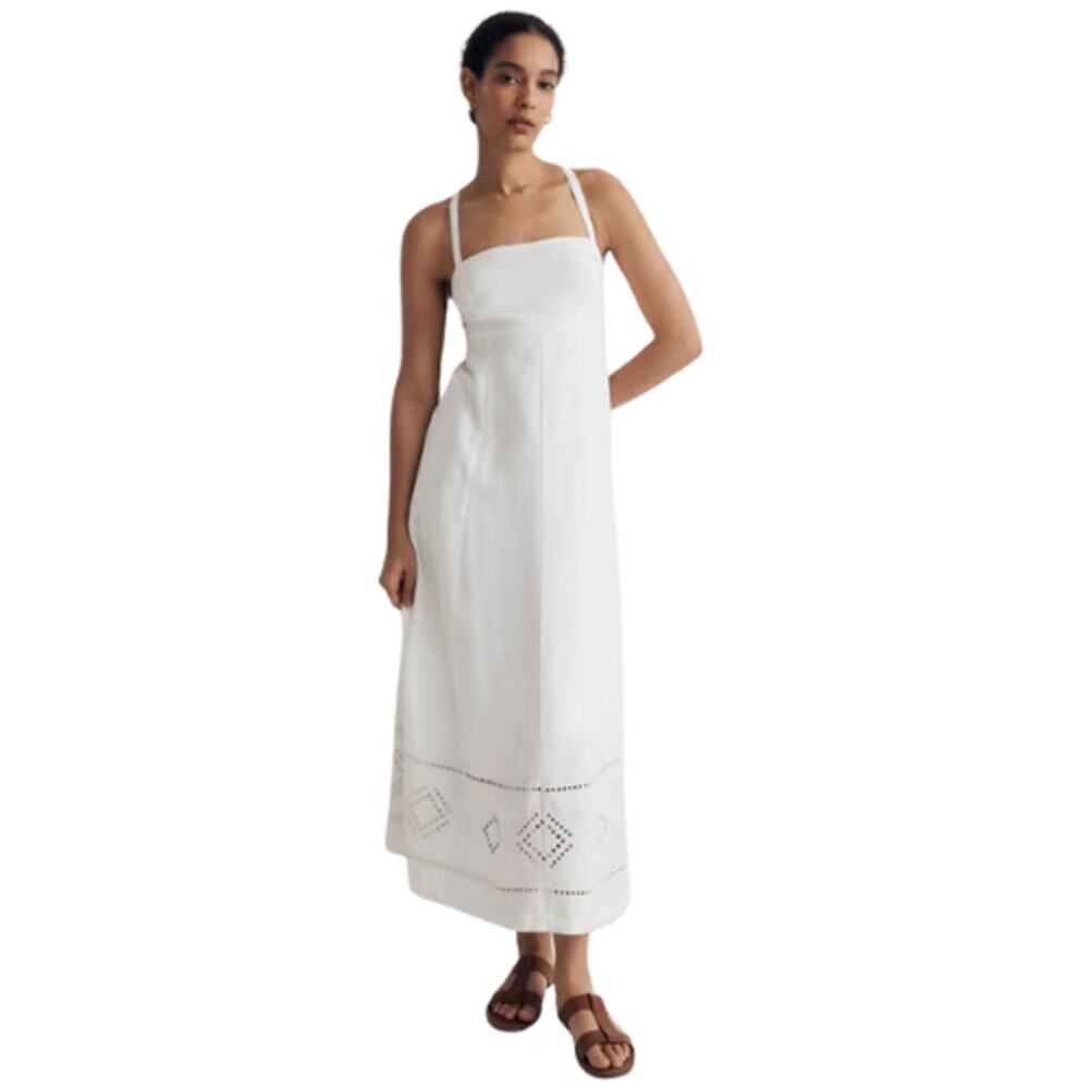 Madewell Embroidered Eyelet Tie-Back Cami Midi Dress NWT Size 00